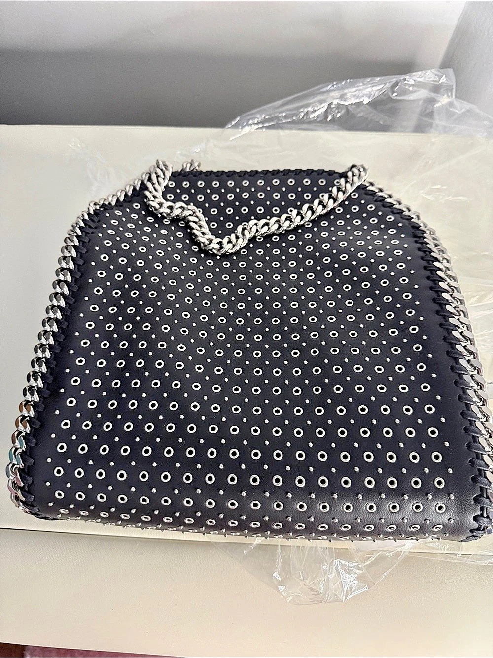 Stella McCartney Falabella Eyelet-Studded Tote Black Shoulder Bag